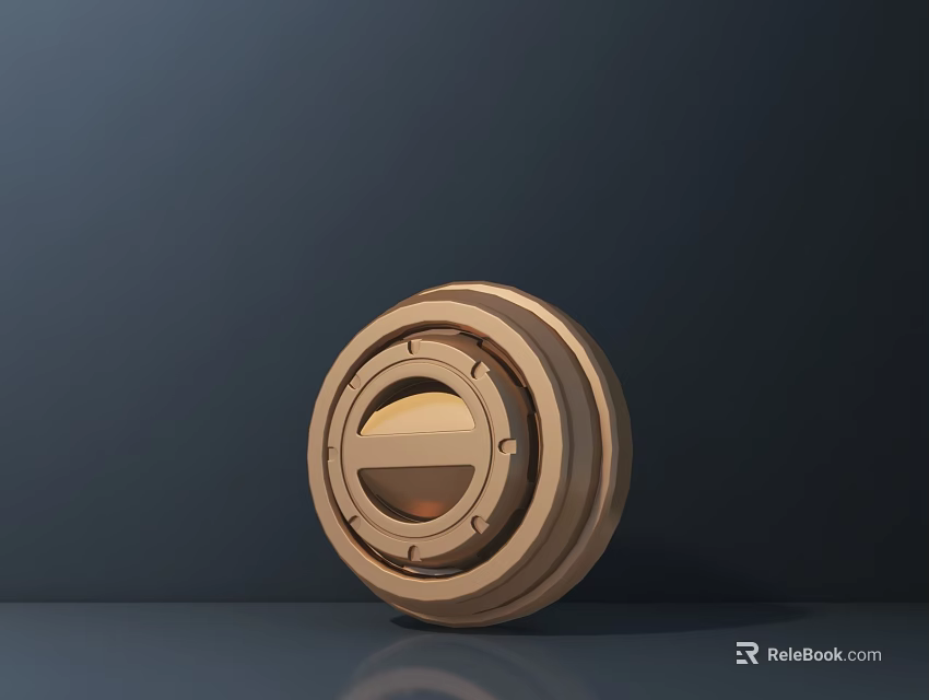 Golden Circular Air Conditioner Fan Knob on Dark Background Flat Surface 3d model 