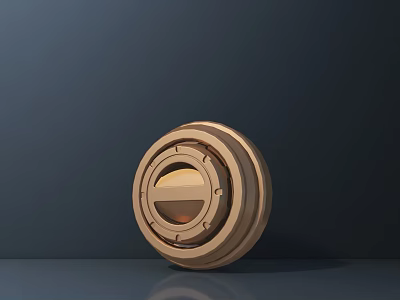 Golden Circular Air Conditioner Fan Knob on Dark Background Flat Surface 3d model