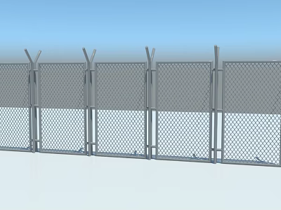 Metal Chain Link Security Fence With Spiked Top And Steel Posts 3d model