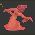 Orange Woman Sculpture With Black Hair Bun In Curved Artistic Pose On Square Base