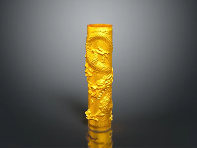 Golden Dragon Pattern Carved Columnar Object On Black Background With Reflection 3d model