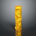 Golden Dragon Pattern Carved Columnar Object On Black Background With Reflection