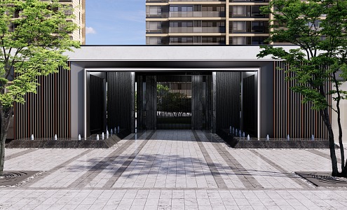 Modern residential entrance landscape entrance door head 3d model