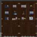 Dark Wood Bookcase With Glass Doors Display Shelves Drawers And Carved Design