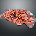 Red Wooden Debris With Structural Fragments In Pile Of Model Ruins 3d model