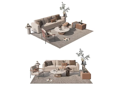 Cozy Modern Sofa and Coffee Table Set With Plush Pillows Rug and Accent Chair 3d model