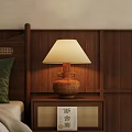 Natural Wooden Nightstand With Light Colored Lampshade Green Pillow By Wooden Wall