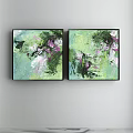 Modern Abstract Paintings Two Panel Set With Green Purple Tones And Textured Brushstrokes