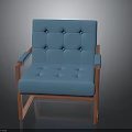 Modern Blue Tufted Chair With Wooden Armrests And Comfortable Cushioned Seat