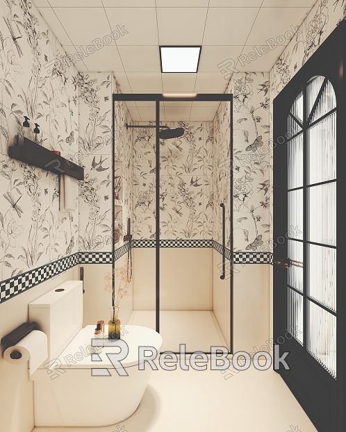 French Retro Bathroom Wet and Dry Zoning model