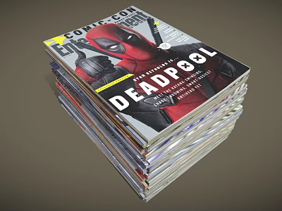 Stack of Comic Con Exclusive Magazines With Deadpool Cover Design 3d model