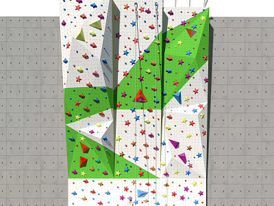 Indoor Climbing Wall Sports Equipment With Colorful Holds Green White Panels And Safety Ropes 3d model