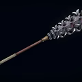 Medieval Spiked Mace With Long Wooden Handle And Metal Combat Head