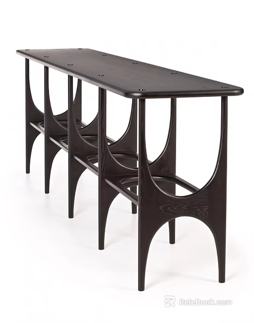 Modern Bar Counter Design With Dark Wood Finish And Unique Curved Leg Structure 3d model 