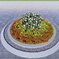 Circular Flower Bed Planter With White Yellow Orange Blooms And Stone Edge