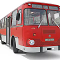 Red Vintage Bus With Open Doors And Worn Exterior