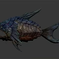 Fantasy Fish Character With Colorful Scales Sharp Spines And Fierce Teeth