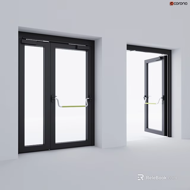 Modern Black Frame Swing Doors With Glass Panels For Interior Space Design 3d model 
