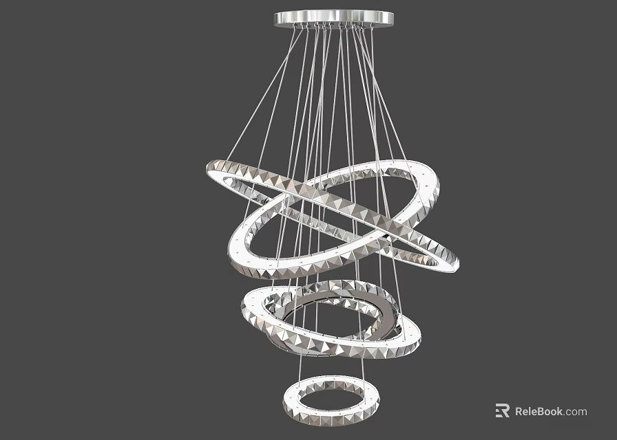 Stylish Modern Pendant Light With Multiple Circular Metallic Hanging Rings 3d model 