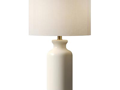 Elegant White Ceramic Table Lamp With Cream Fabric Lampshade And Gold Metal Fitting 3d model