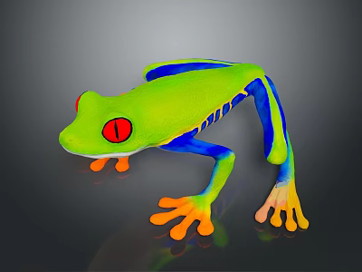 Vibrant Red-eyed Tree Frog With Green Body Blue Legs And Orange Toes 3d model