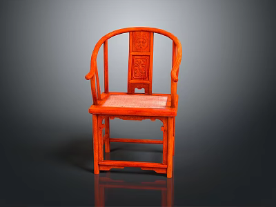 Red Traditional Chinese Chair With Carved Patterns On Backrest And Curved Armrests Classic Design Element 3d model