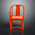 Red Traditional Chinese Chair With Carved Patterns On Backrest And Curved Armrests Classic Design Element