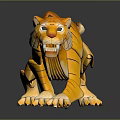 Orange Black Striped Tiger Doll in Pouncing Pose with Shiny Surface on Gray Background 3d model