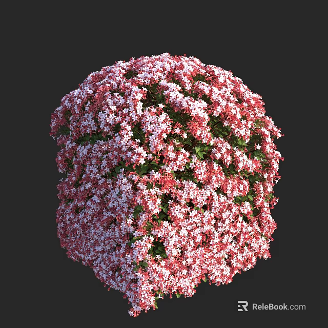 Lush Round Shaped Bush With Vibrant Pink And White Flowers 3d model 