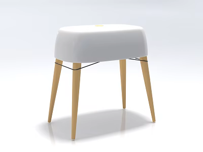 Modern White Stool With Round Top And Wooden Legs In Minimalist Design 3d model