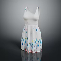 Woman Wearing White Sleeveless Dress With Colorful Floral And Paint Drip Patterns