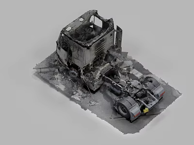 Structural Components of Burned Truck Wreckage Featuring Damaged Metal Frames and Debris 3d model