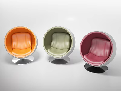 Modern Leisure Chairs in Orange Green Pink with Round Sphere Design and Metal Base 3d model