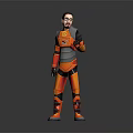 Game Character In Orange And Gray Armored Suit With Glasses Standing Pose