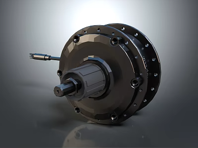 Black Metal Engine Structure With Central Shaft Bolted Components And Connecting Cable 3d model