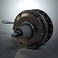 Black Metal Engine Structure With Central Shaft Bolted Components And Connecting Cable