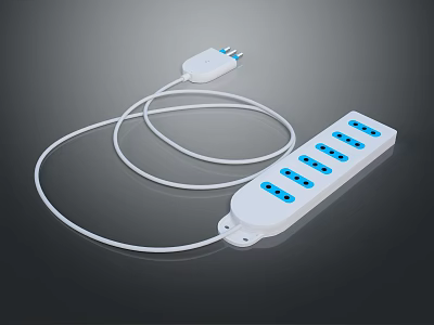 White Power Strip With Multiple Outlets And Cable For Computer Use 3d model