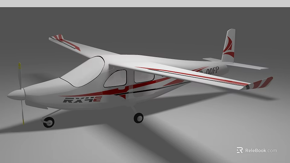 White Model Airplane With Red Stripes And Single Engine Propeller Design 3d model