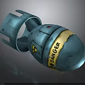 Blue Weapon Bomb Design With Radioactive Symbol And Danger Label