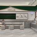 Dessert Shop Interior with Displayed Desserts Counter and Round Stools Colorful Ceiling Decor