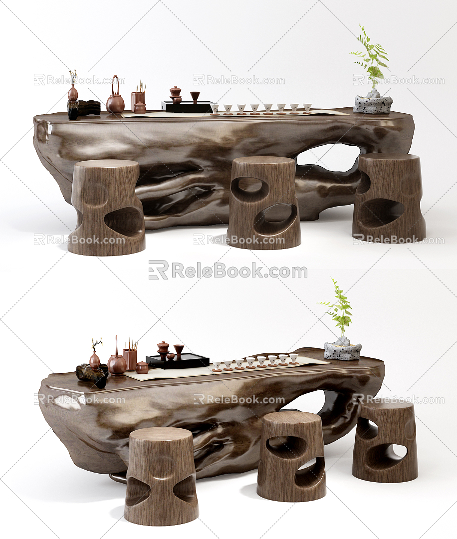 Chinese root carving tea sea root carving tea table 3d model