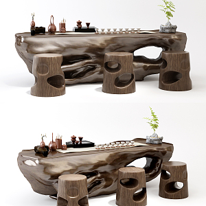 Chinese root carving tea sea root carving tea table 3d model