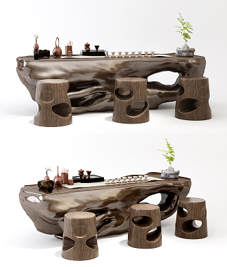 Chinese root carving tea sea root carving tea table 3d model