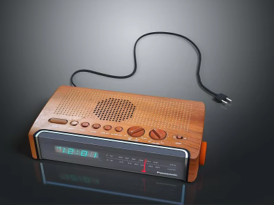 Wooden Electronic Radio With Digital Display Screen Control Buttons And Power Cord 3d model