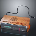 Wooden Electronic Radio With Digital Display Screen Control Buttons And Power Cord