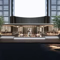 Modern Architectural Facade Featuring Glass Curtain Walls Symmetrical Design Illuminated Entrance And Landscaped Greenery