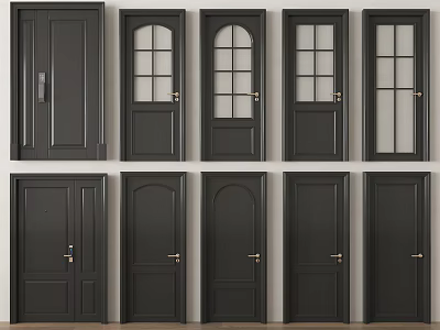 Black Interior Doors With Various Designs Different Styles And Glass Panels 3d model