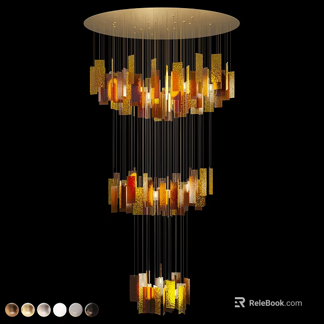 Modern Multi-layer Gold Amber Glass Chandelier Hanging Light Fixture For Contemporary Interior Design 3d model 