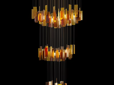 Modern Multi-layer Gold Amber Glass Chandelier Hanging Light Fixture For Contemporary Interior Design 3d model