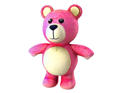 Cute Pink Plush Teddy Bear With Yellow Inner Ears And White Belly 3d model